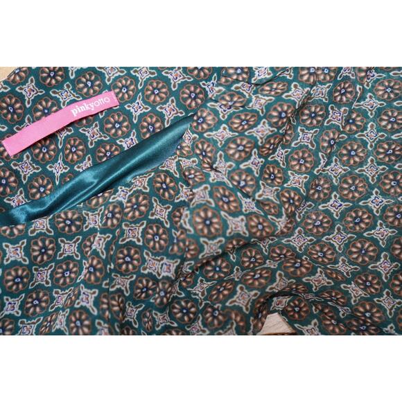 Pinkyotto Fit and Flare Chiffon Peasant Geometric Pattern Print Dress Green XS - Picture 9 of 11